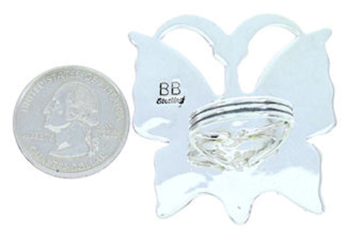 Multicolor Inlay Silver Butterfly Large Statement Ring Size 7 YS72611